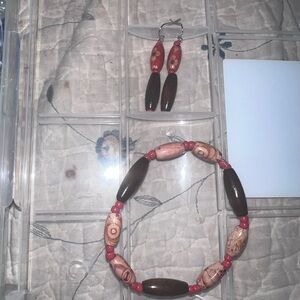 Elegant Wooden Bead Handmade Jewelry Set - Brown, Tan and Red